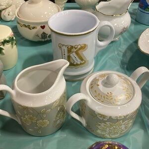 Williams Sonoma K Mug, Bella Lux Cream & Sugar Set